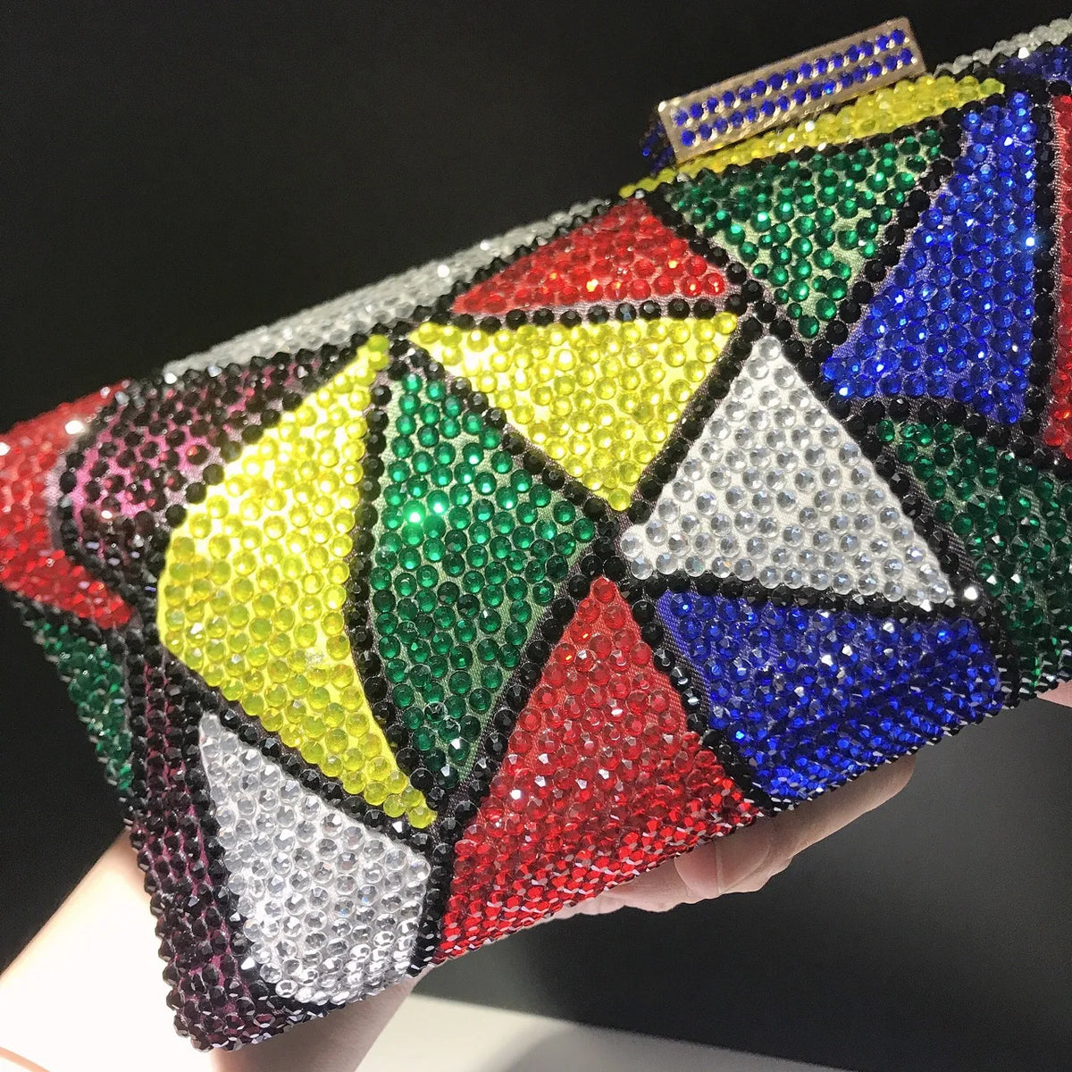 Plaid Rhinestone Evening Chain Clutch Purse for Women