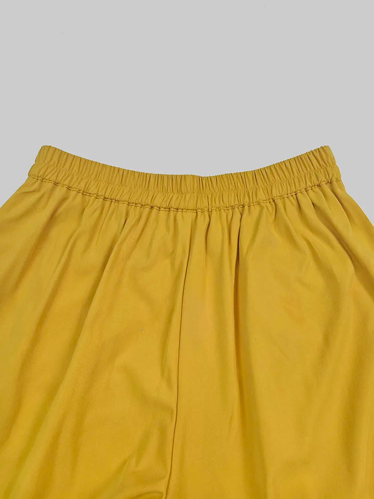 Beautyblue Elegant Women's Coats&Pants Yellow Pant Sets New Casual Buttoned Pleated Lapel Blazer Blouses Pockets Trousers Female