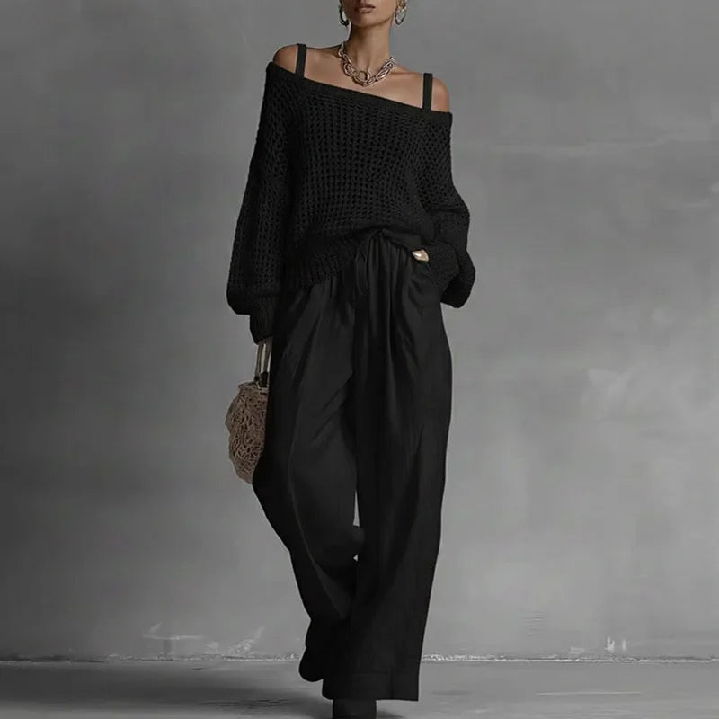 Summer Off Shoulder Crochet Knit Two Piece Set for Women