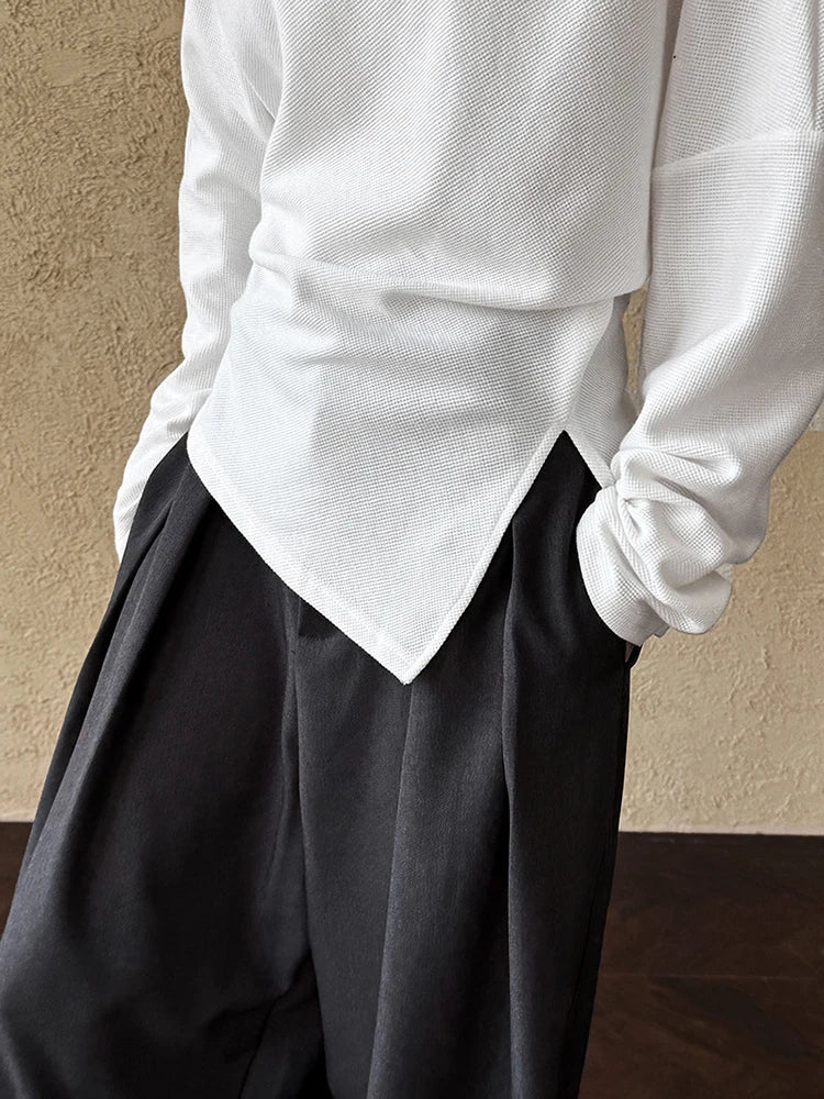 Black Pleated Asymmetrical Collar Sweatshirt for Women