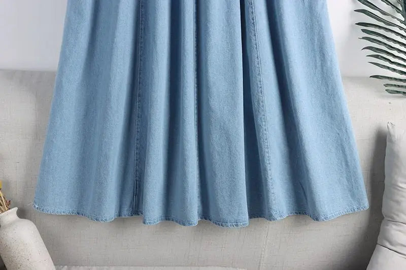 Classic Retro Denim Midi Regular Fit Skirt For Women