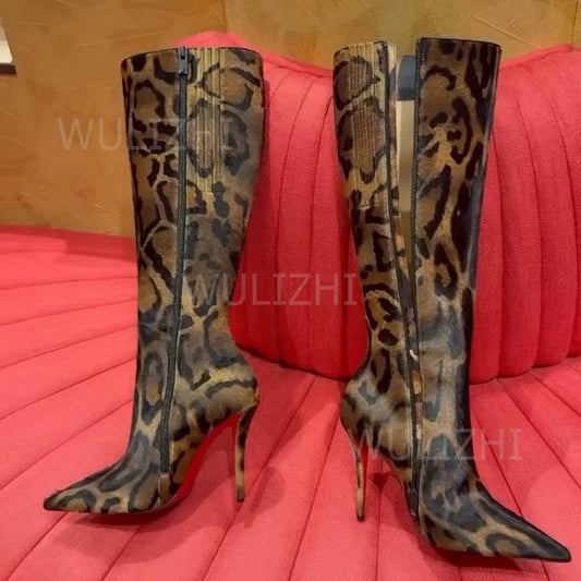 Leopard Print Faux Fur Stiletto Boots
