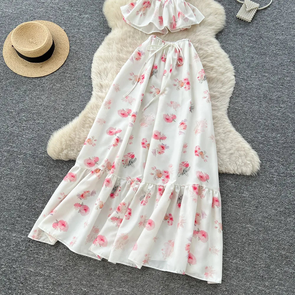 Floral Sling Top And A-Line Skirt Set