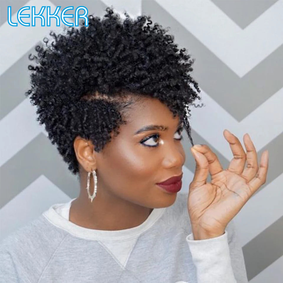Short Kinky Curly Pixie Bob Human Hair Wig for Women