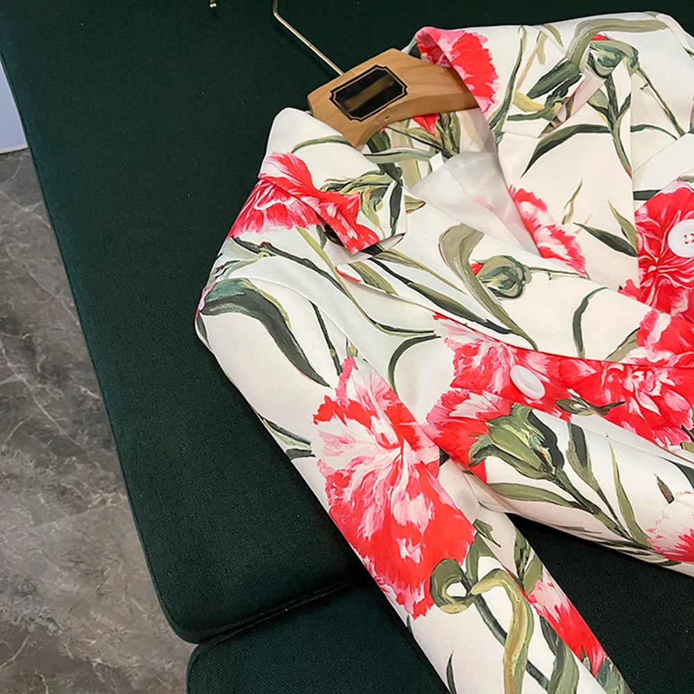TWOTWINSTYLE Vintage Printing Two Piece Sets For Women Laple Long Sleeve Top High Waist Pants Elegant Set Female New KSE537136