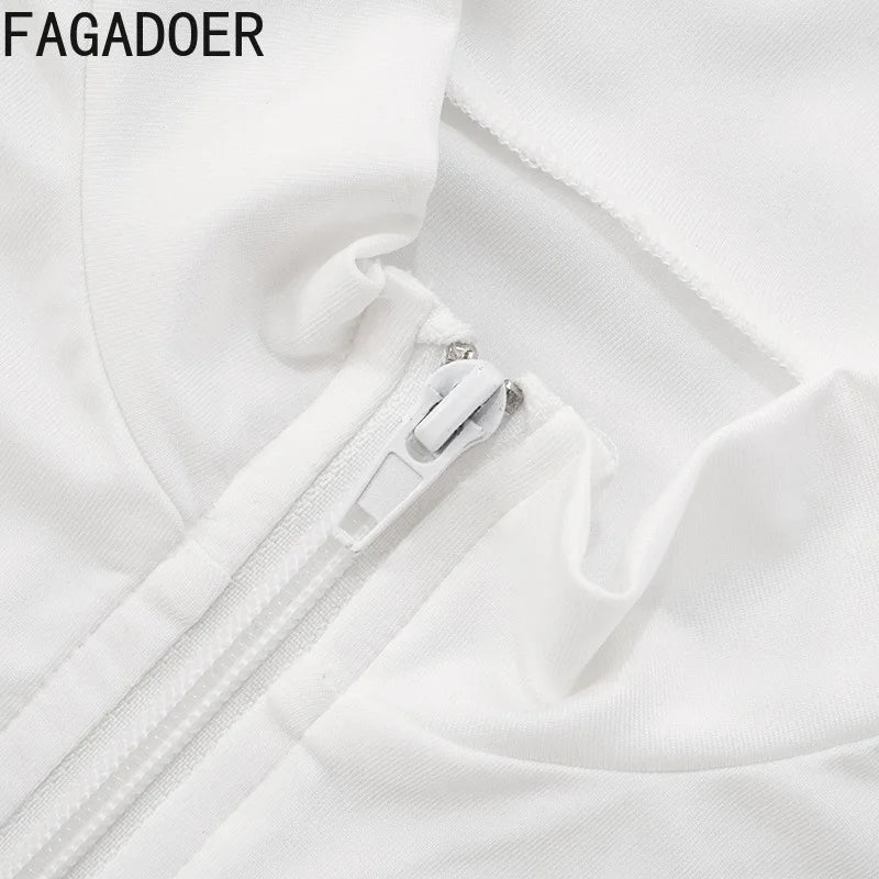 FAGADOER Sexy Sporty 2 Pieces Set for Woman Zipper Long Sleeve Jacket Tops + Pleated Skirts Tracksuits Female Streetwear 2025