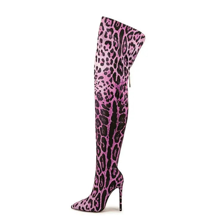 Purple Gradient Leopard Print Over-the-Knee Boots for Women