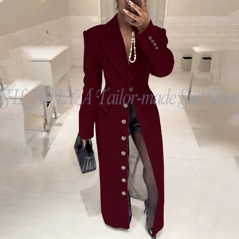 Elegant Slim Fit Blazer With Notched Collar For Women