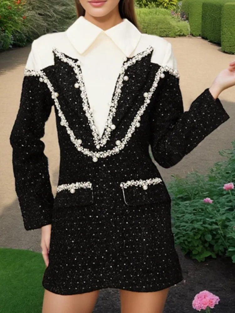Sequin Beaded Patchwork Mini Dress