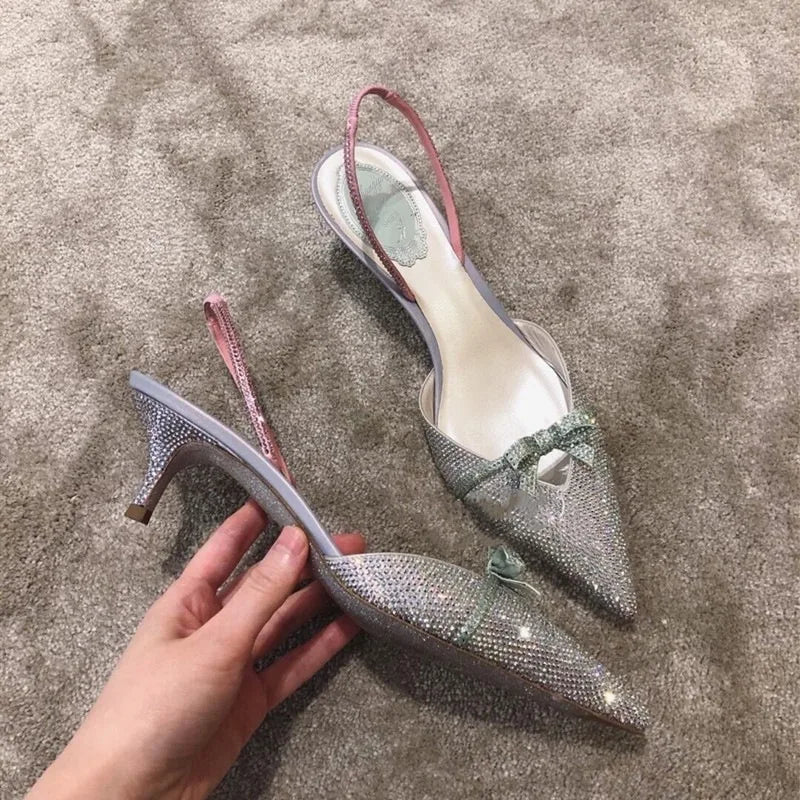Rhinestone Pointed Toe High Heel Sandals for Women