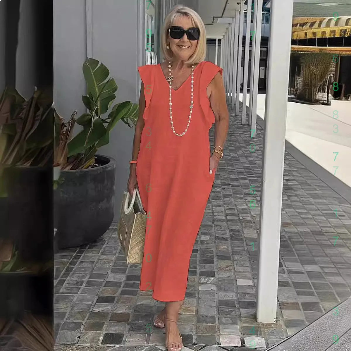 Back Tie Flutter Sleeve Ankle Length Linen Dress for Women
