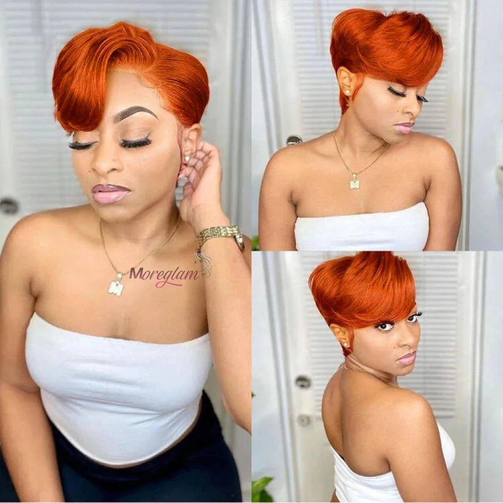 Ginger Orange Pixie Cut Human Hair Lace Wig for Women
