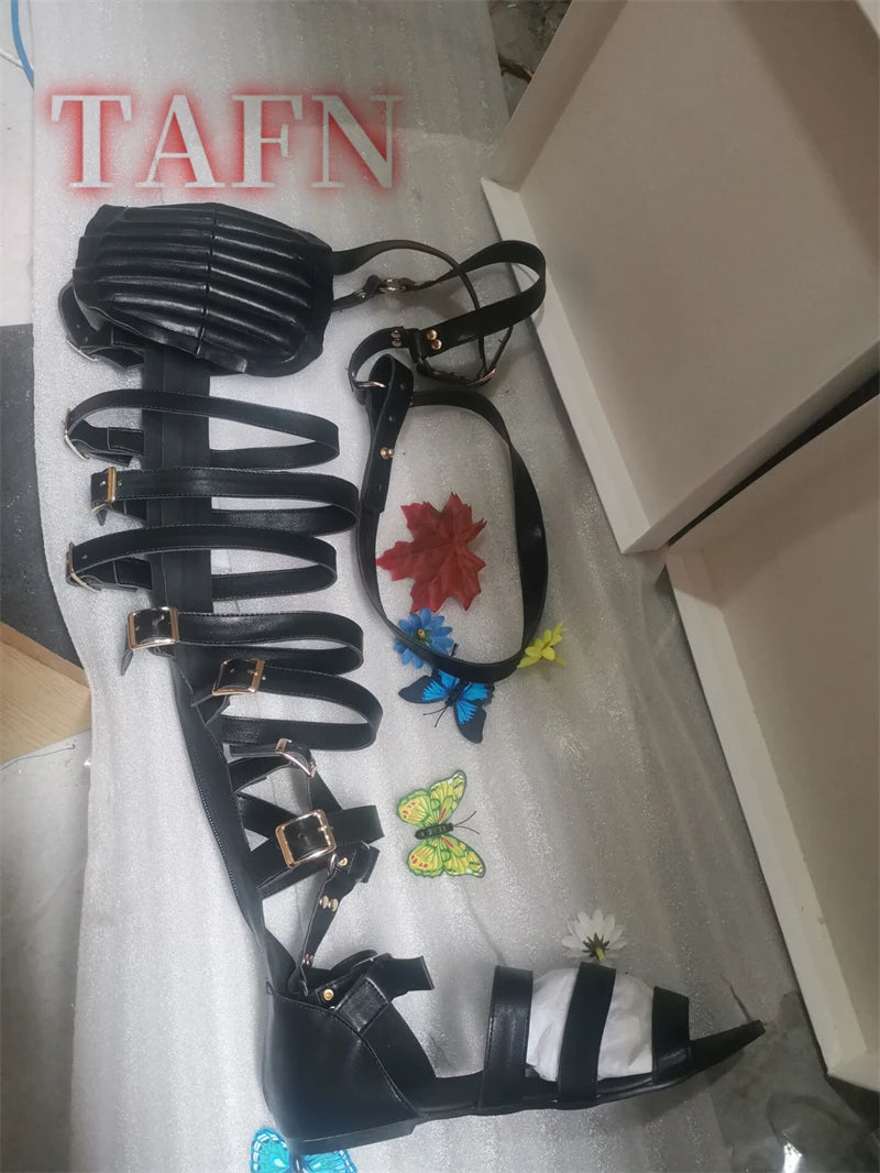 Golden Thigh High Buckled Gladiator Sandals for Women