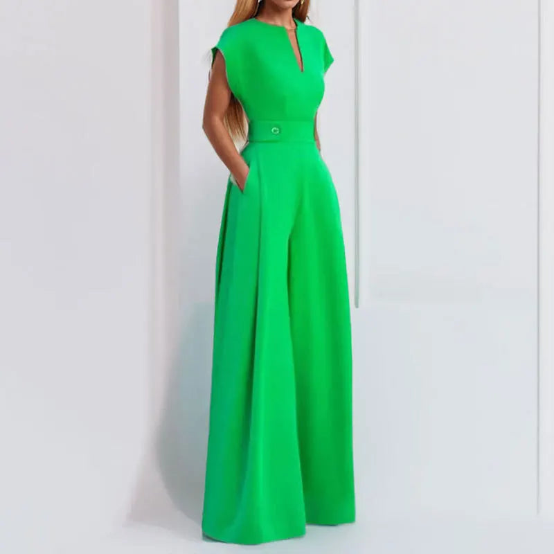 Elegant V Neck High Waist Wide Leg Sleeveless Jumpsuit for Women