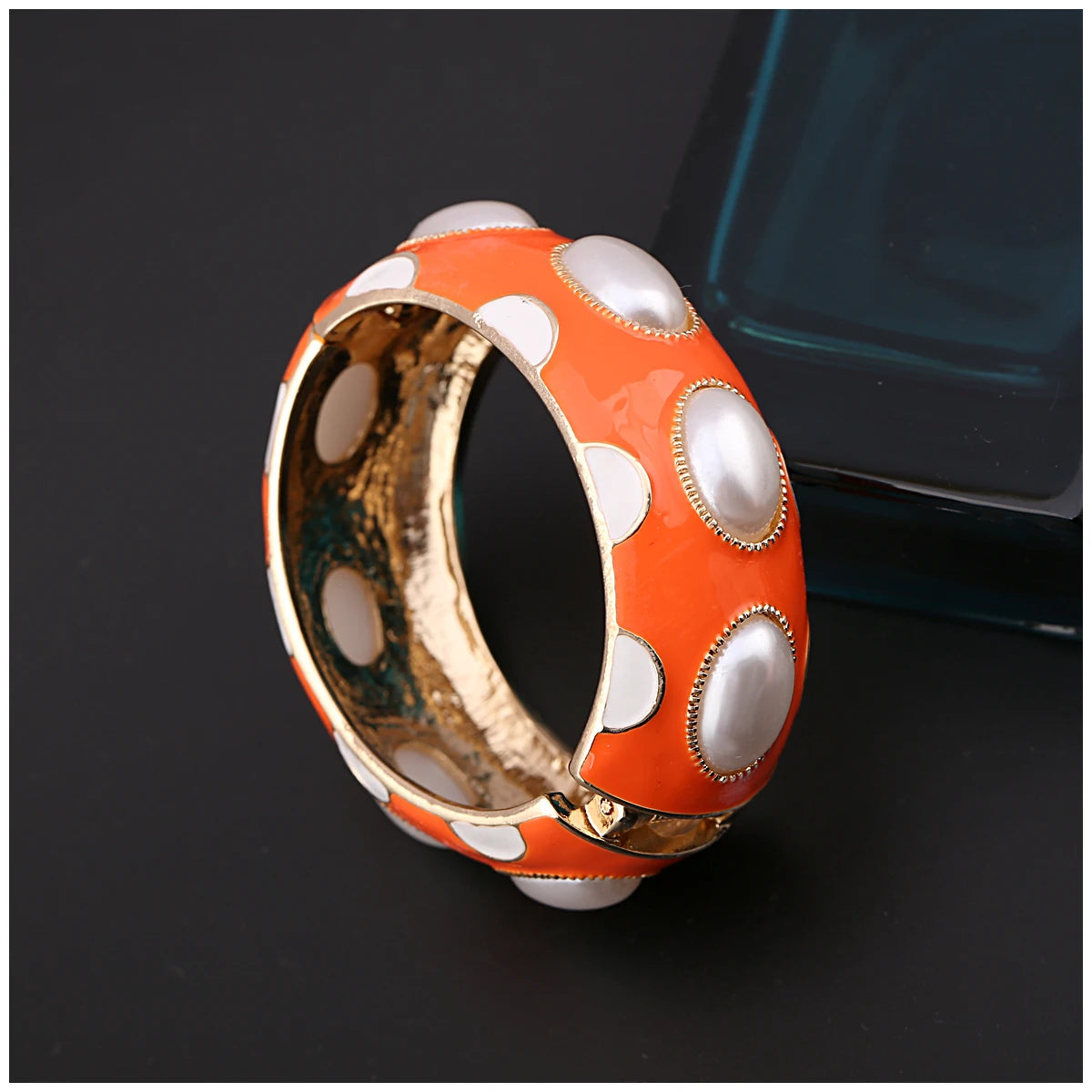 Colorful Enamel Oval Pearl Cuff Bracelet for Women