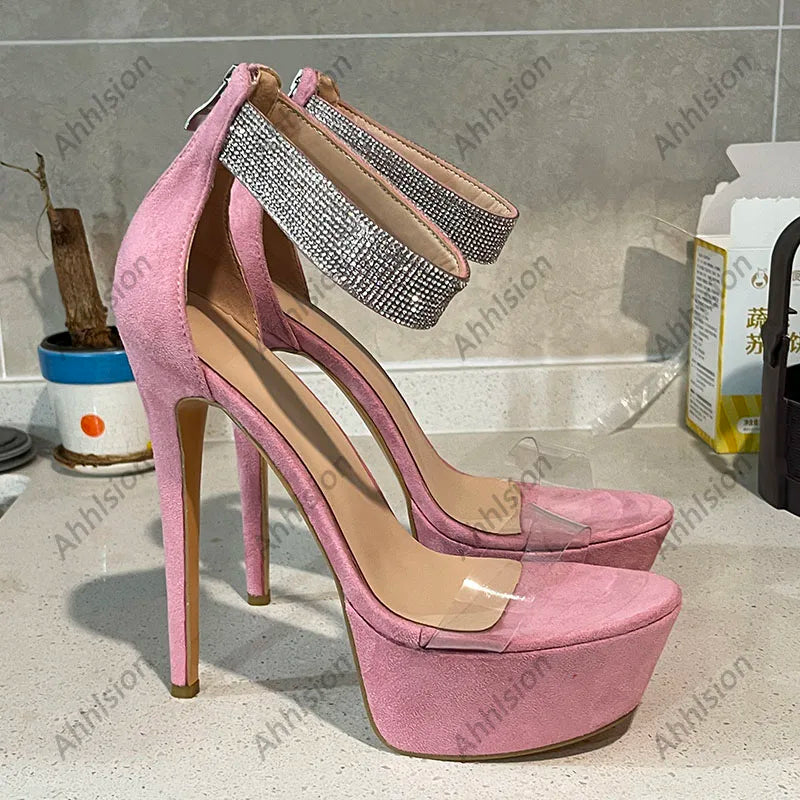 Elegant Pink Suede Stiletto Sandals with Zipper for Women