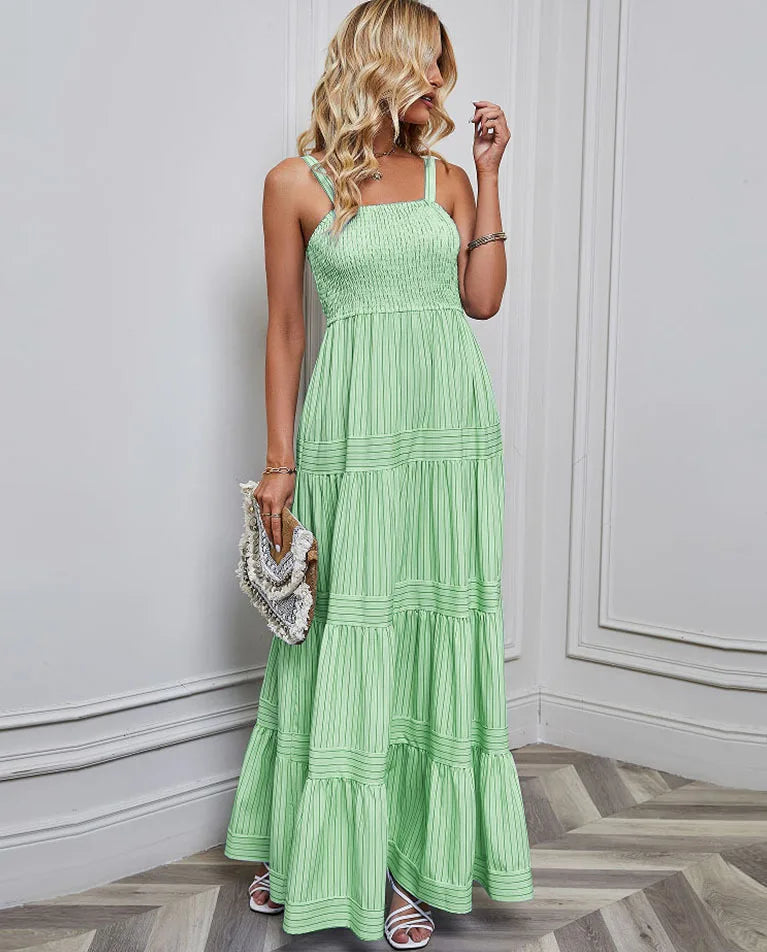 Elegant Striped Spaghetti Strap Maxi Dress for Women
