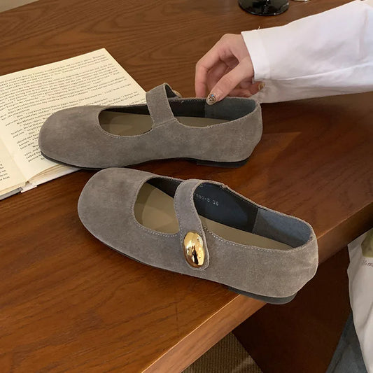 2025 New Fashion Metal Ladies Mary Janes Flats Shoes Casual Female Soft Footwear Shallow Women Flats Lolita Shoes