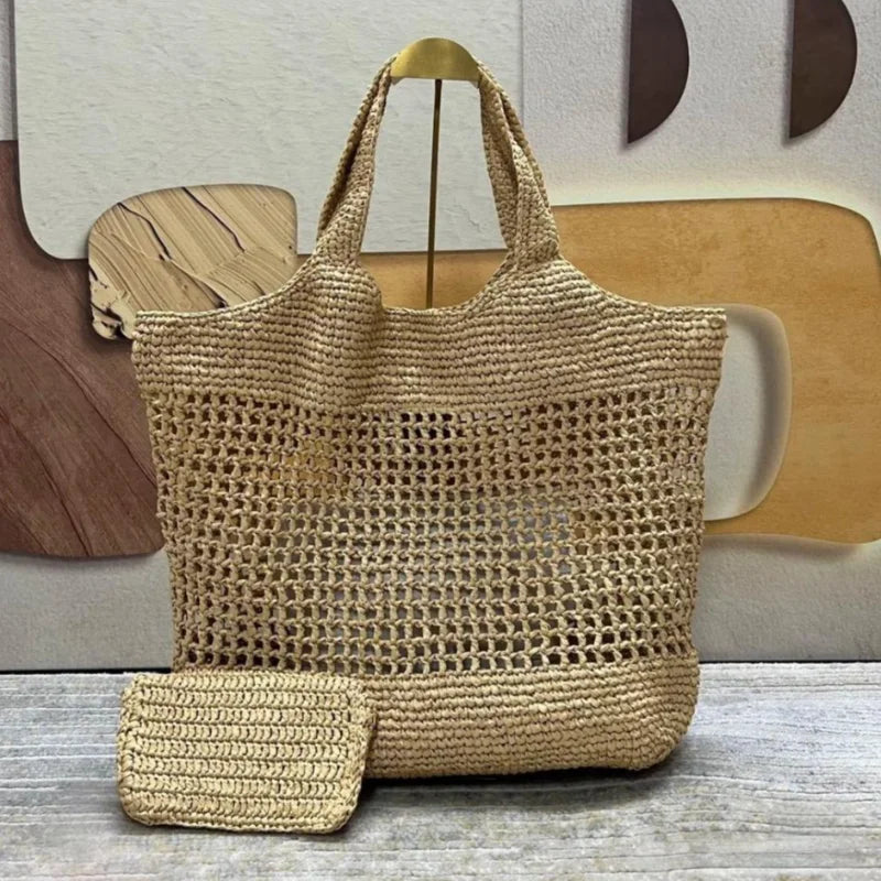 Handmade Straw Tote Bag Simple Versatile Y-shaped Luxury Fashion Shoulder Bag Women Holiday Dating Large Capacity Storage Bag