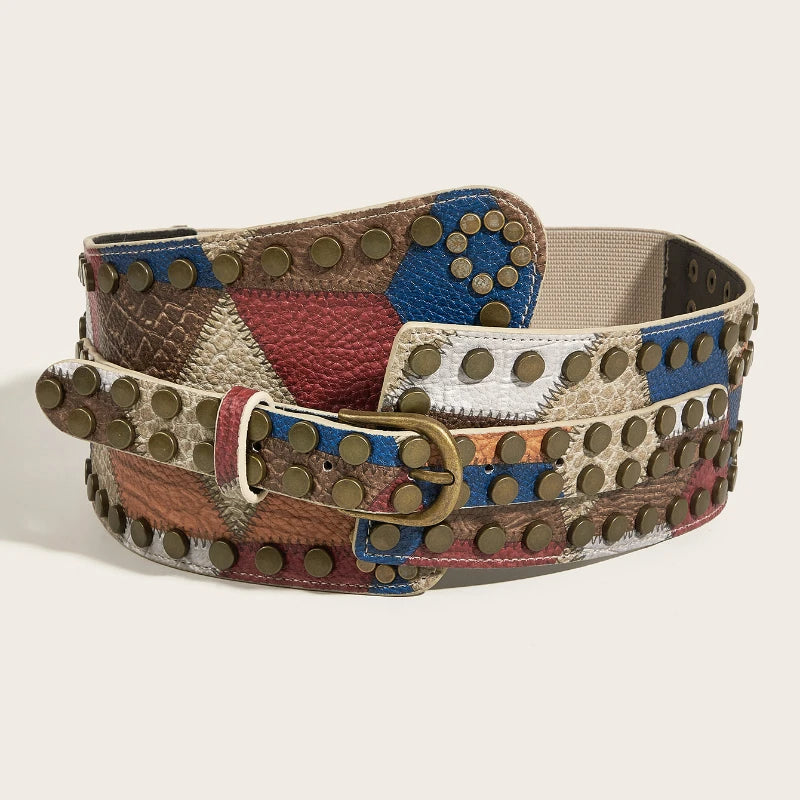 Vintage Carved Wide Waist Belt With Metal Buckle for Women