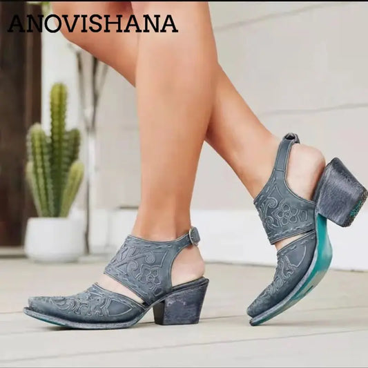 Floral Embellished Square Toe Sandals