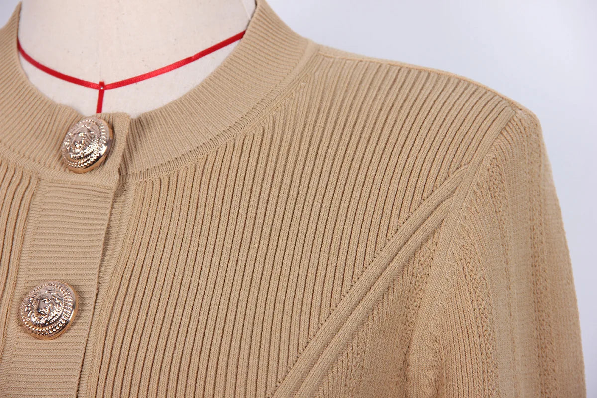 2025 Autumn New Fashion Crew Neck Long-sleeved Top Commuter Single-breasted Slim-fit Sweater Cardigan Jacket for Women
