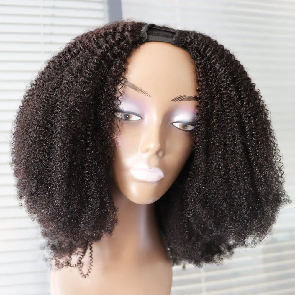 Natural 4C Kinky Curly V Part Human Hair Wig for Women