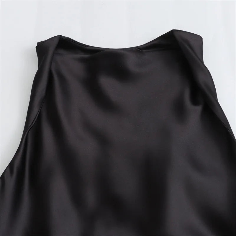 Summer Women's Satin Long Dresses Fashion Sleeveless Elegant Evening Party Dresses