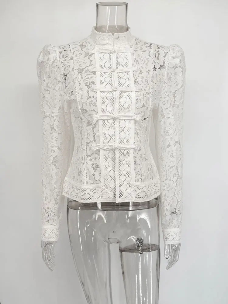 Lace See Through Hollow Out Blouse