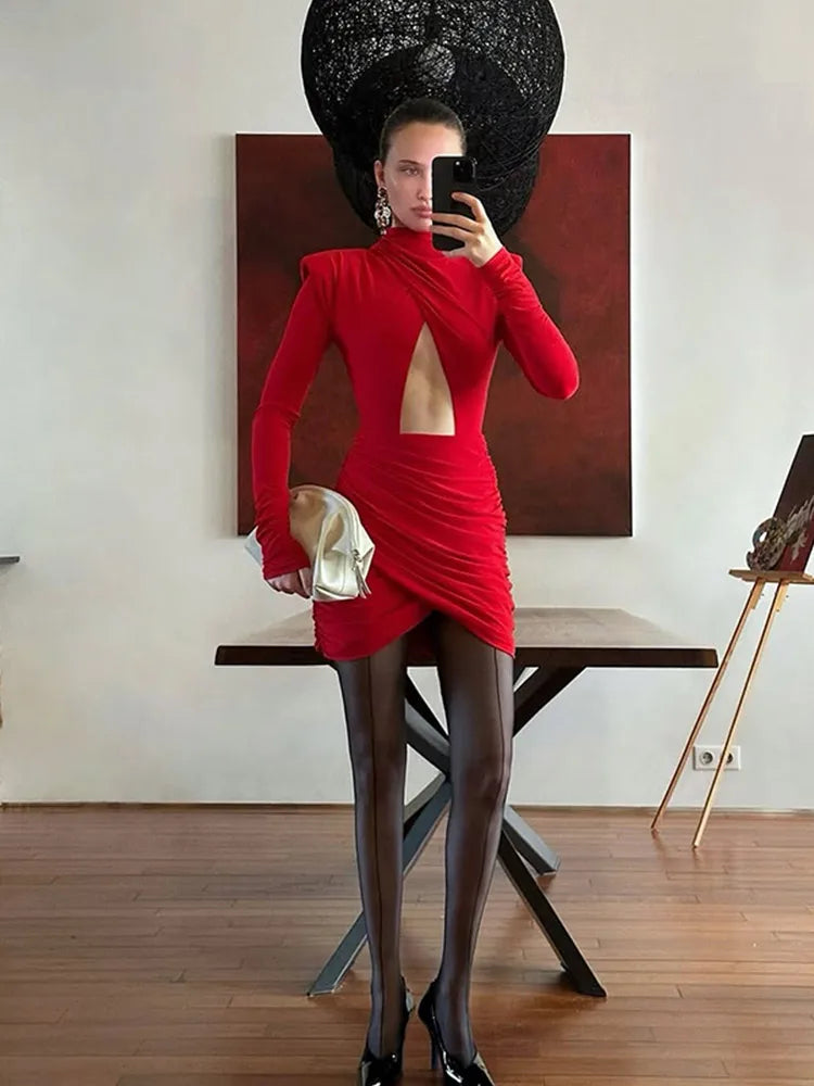 Hollow Out Pleated Mini Dress