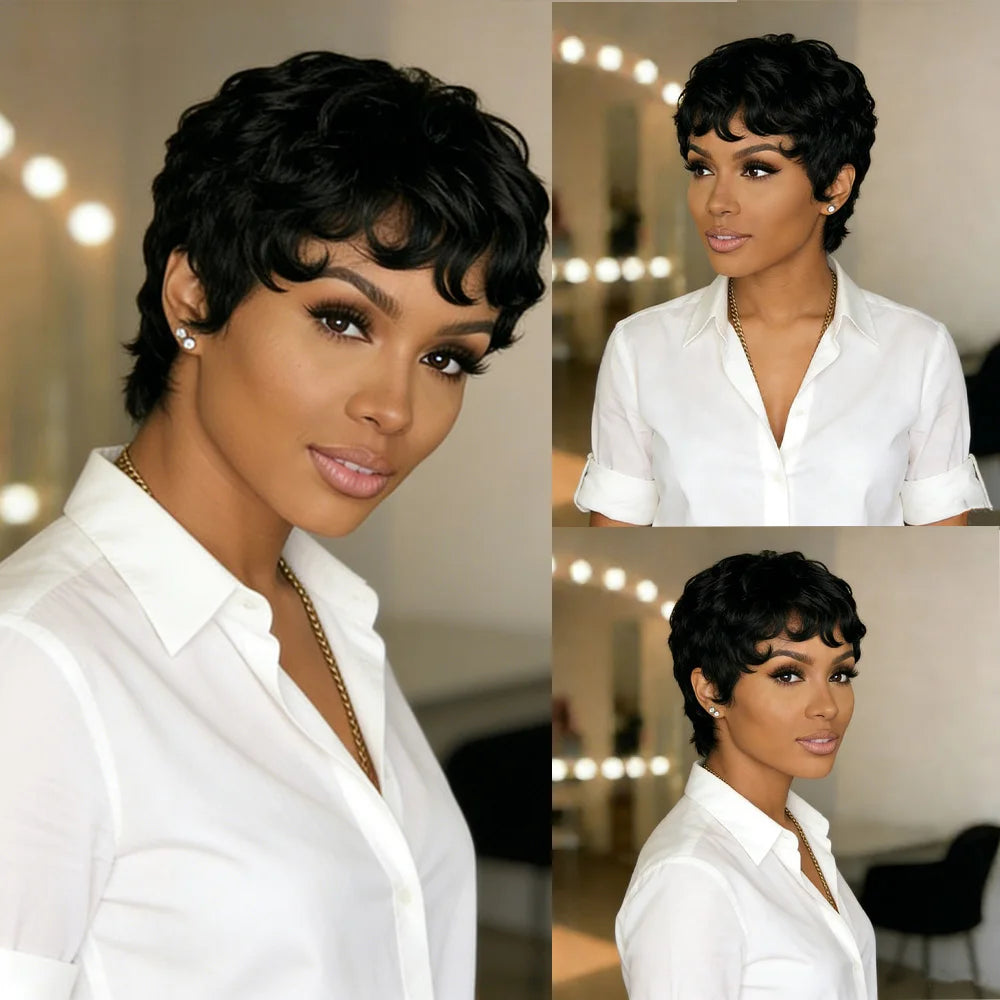 Tangle Free Soft Cap Brazilian Curly Pixie Cut Wig for Women