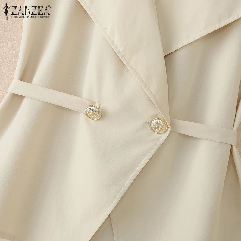 ZANZEA Elegant Women Sleeveless Blazer Fashion Lapel Neck Sashes Vest Tops 2025 Summer Lightweight Office Wear Commuting Tops