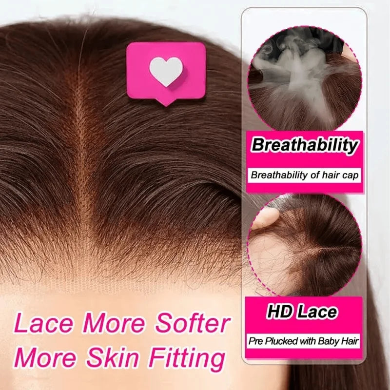 Chocolate Brown Straight Lace Front Human Hair Wig for Women