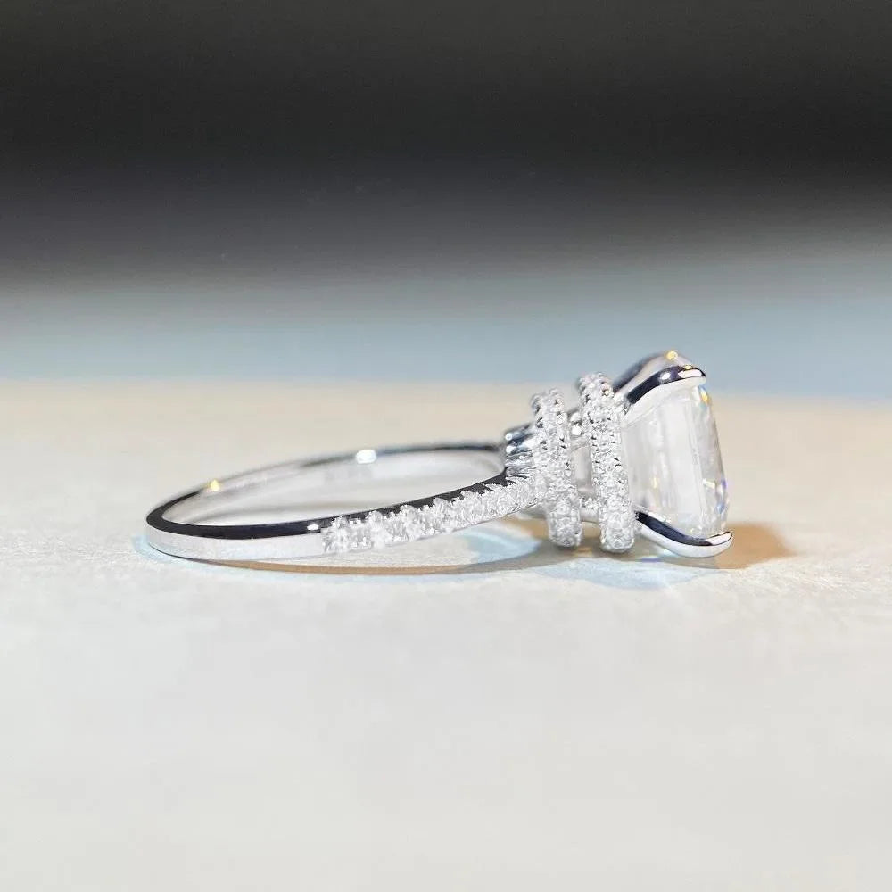 PANSYSEN Luxury 925 Sterling Silver 9*9MM Asscher Cut Real Moissanite Wedding Engagement Ring 18K White Gold Plated Fine Jewelry