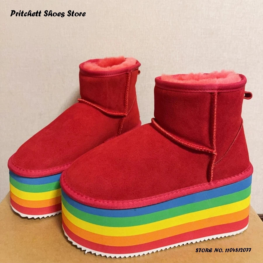 Rainbow Platform Faux Fur Boot