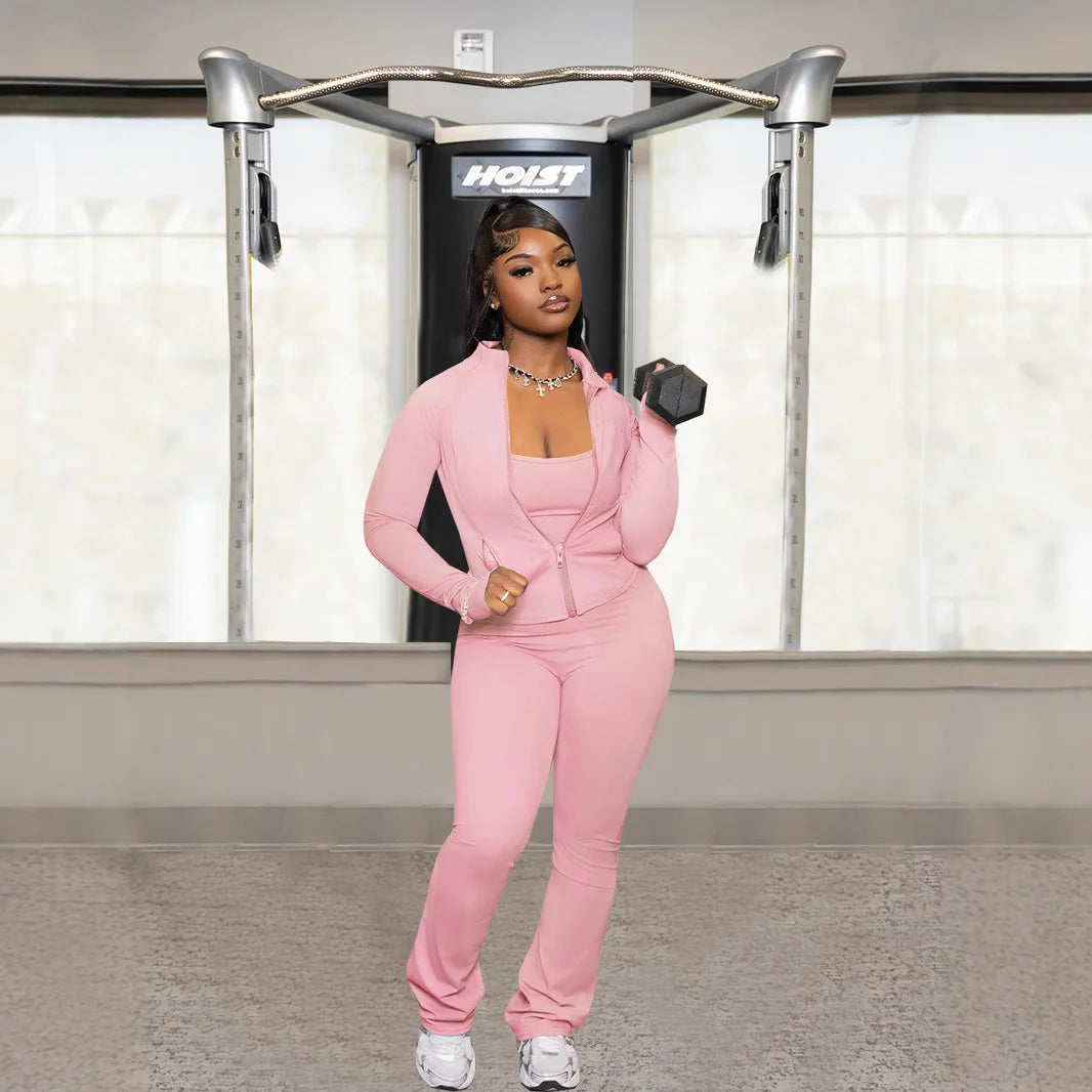 Zip Jacket And High Waist Jogger Set