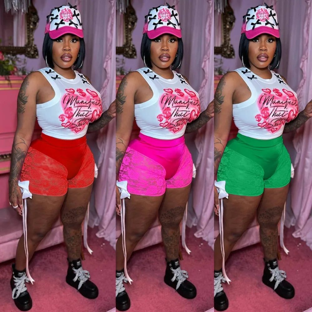 Lace Bow Bandage High Waist Shorts