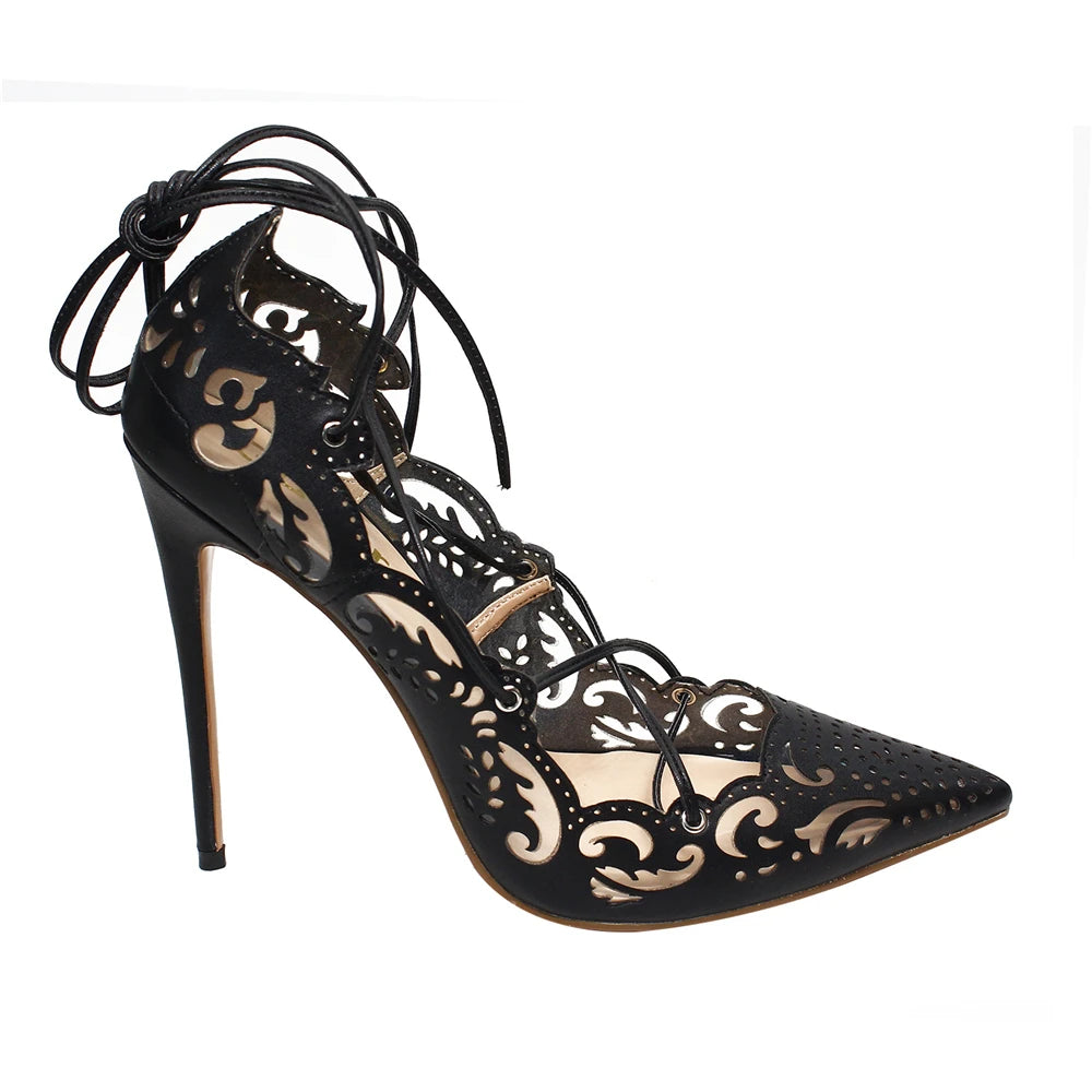 Pointed Toe Lace-Up Thin High Heel Pumps for Women