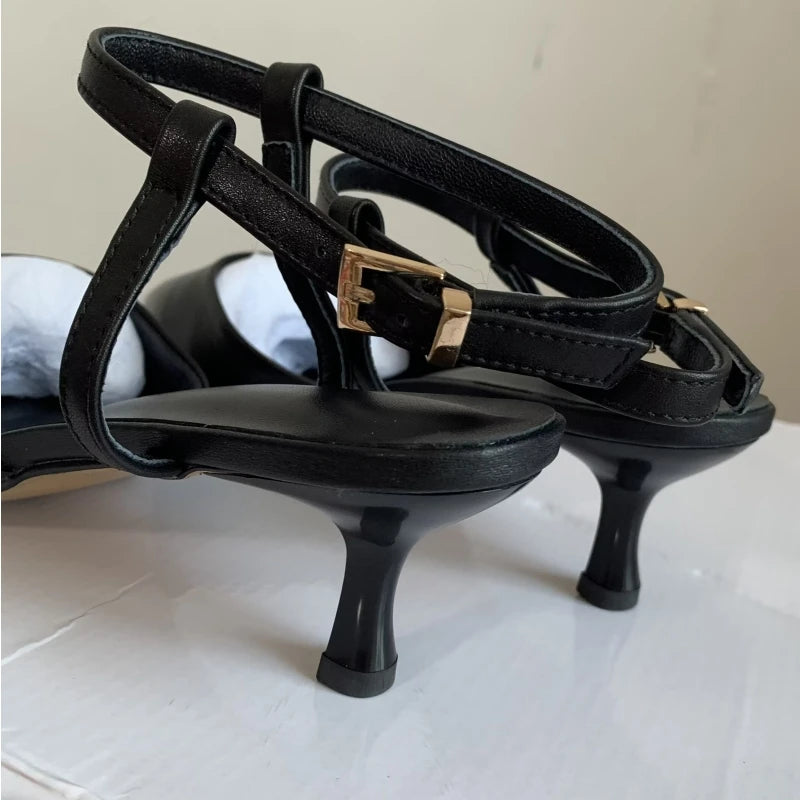 Leather Pointed Toe Mid Heel Sandals