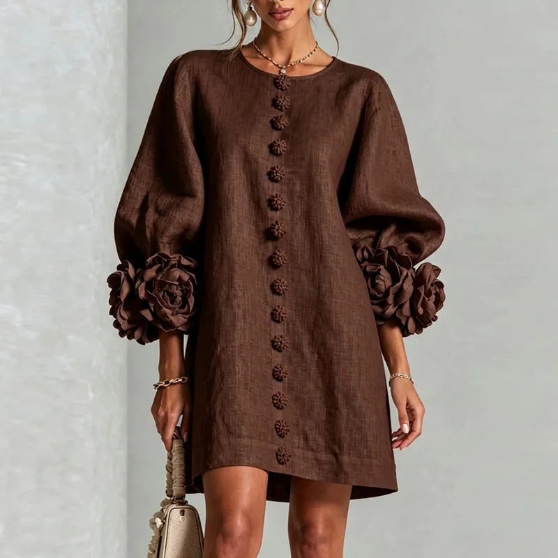 Elegant 3D Flower Bubble Sleeve Mini Dress for Women