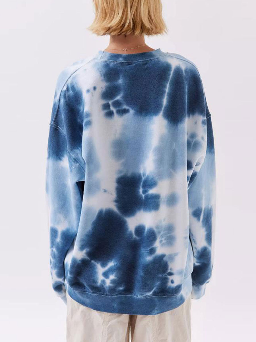 Women's Spring and Autumn Loose Heart Tie Dye Round Neck Sweatshirt Long Sleeve Heart Tie Dye Printed Round Neck Sweatshirt