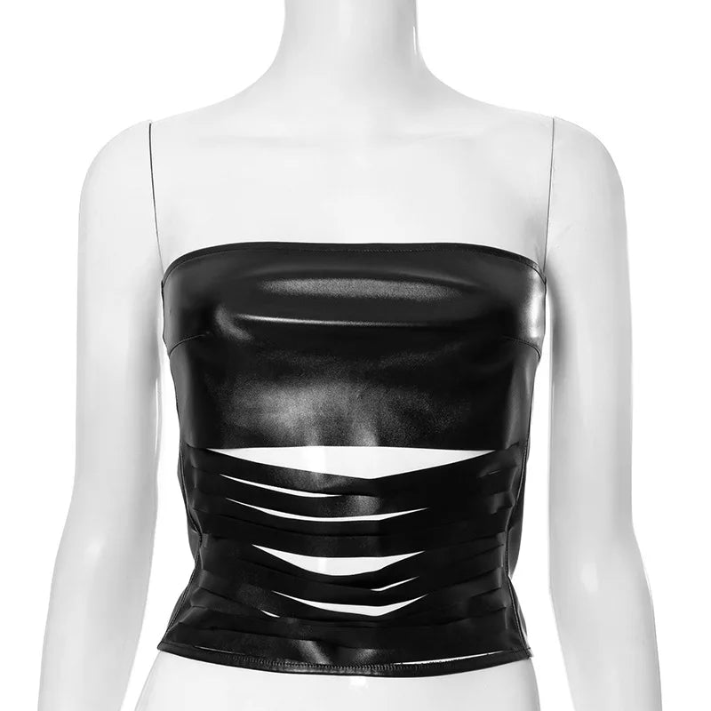 Trendy Multi-Cutout Faux Leather Camisole Tops for Women
