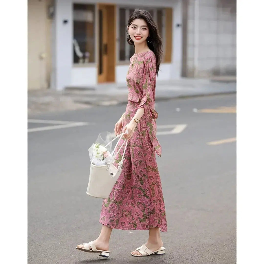 Elegant One Shoulder Wrap Chiffon Midi Dress For Women
