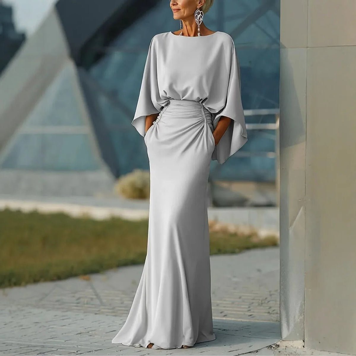 Satin Backless Ruched Evening Gown