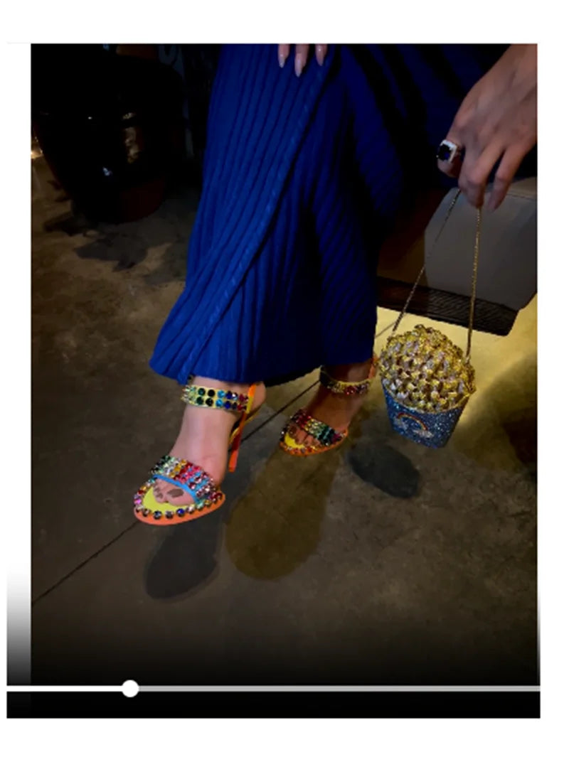 Colorful Rhinestone Embellished Stiletto Sandals for Women