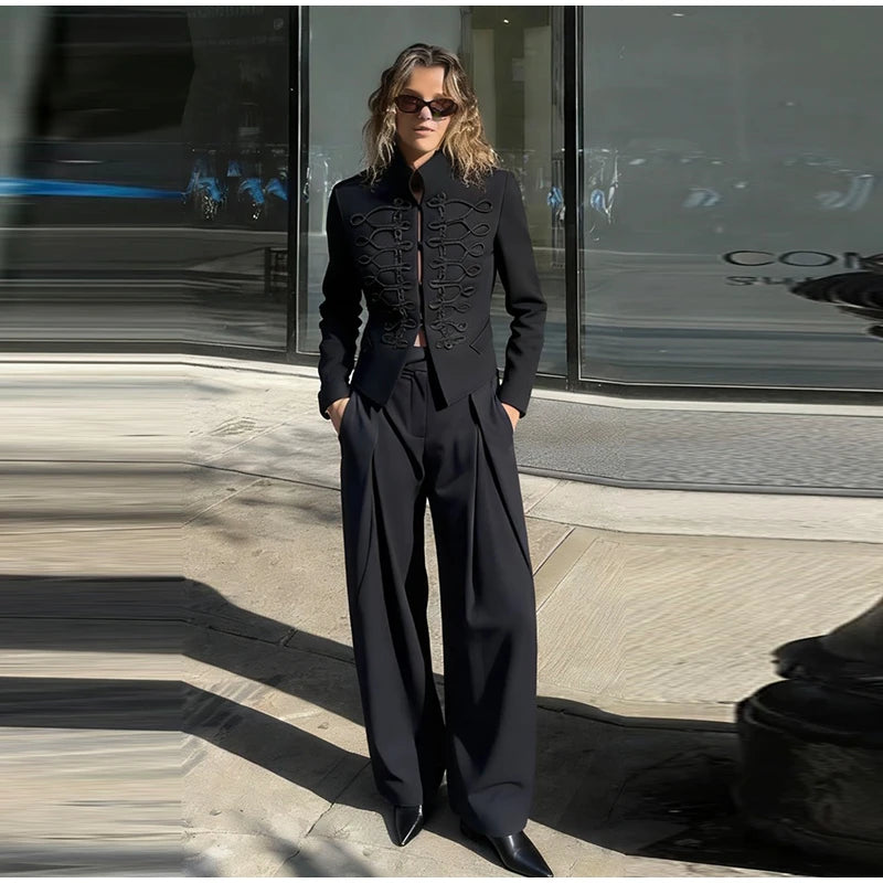 Chinese Knot Stand Collar Long Sleeve Jacket for Women