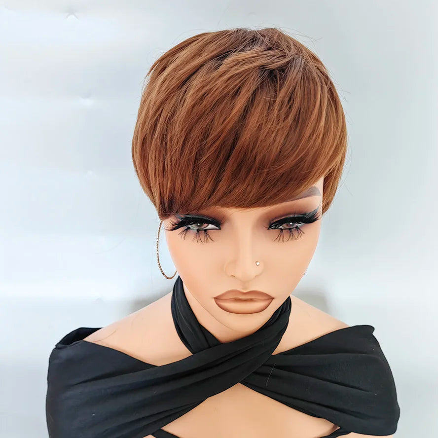 Heat Resistant Short Straight Synthetic Wig With Bangs For Women