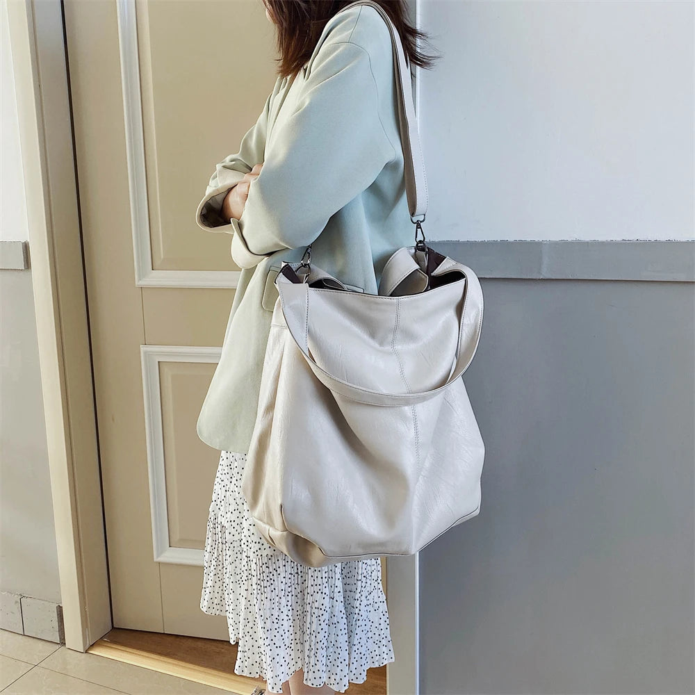 Oversized Leather Tote Bag With Dual Straps for Women