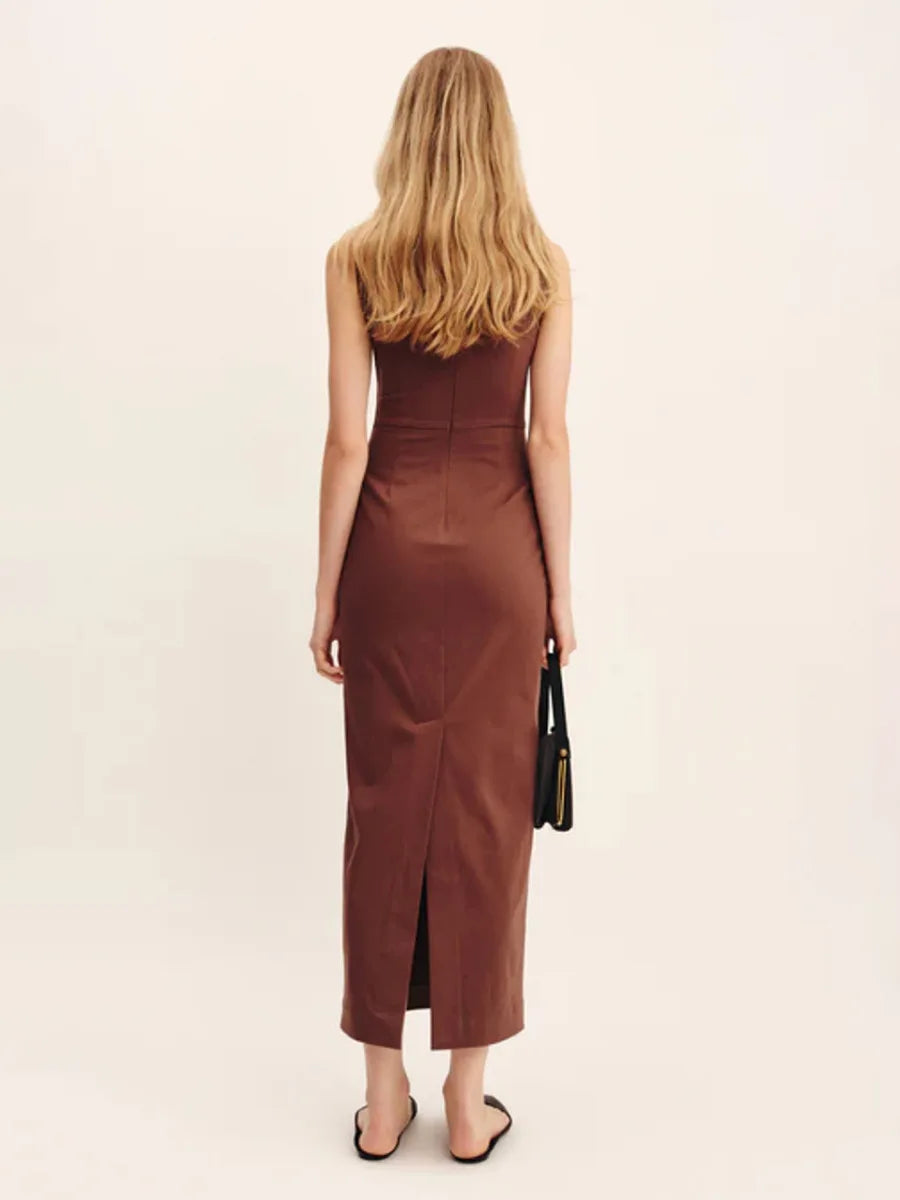 Elegant Square Neck Suspender Cotton Blend Dress For Women