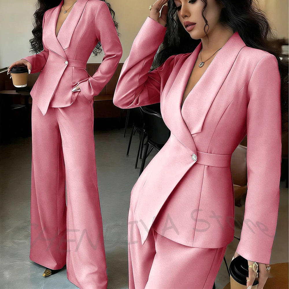 Elegant Office Lady Professional Suit Two Pieces Classic Shawl Lapel Single Button Outfit High Quality Women's Tailored Set